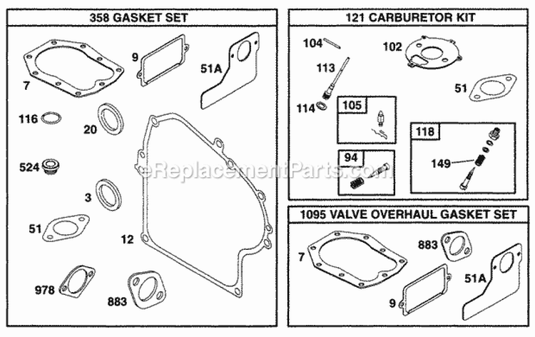 Gasket Sets Diagram and Parts List for 171432-1111-01  Briggs and Stratton Engine